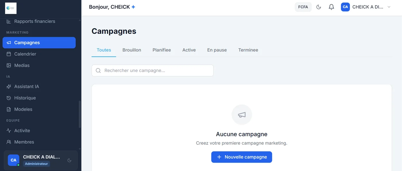Centrio Copilot — Campagnes marketing. Les données confidentielles sont masquées.