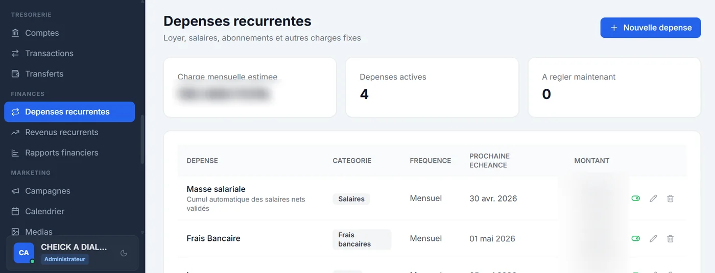Centrio Copilot — Charges fixes et salaires. Les données confidentielles sont masquées.