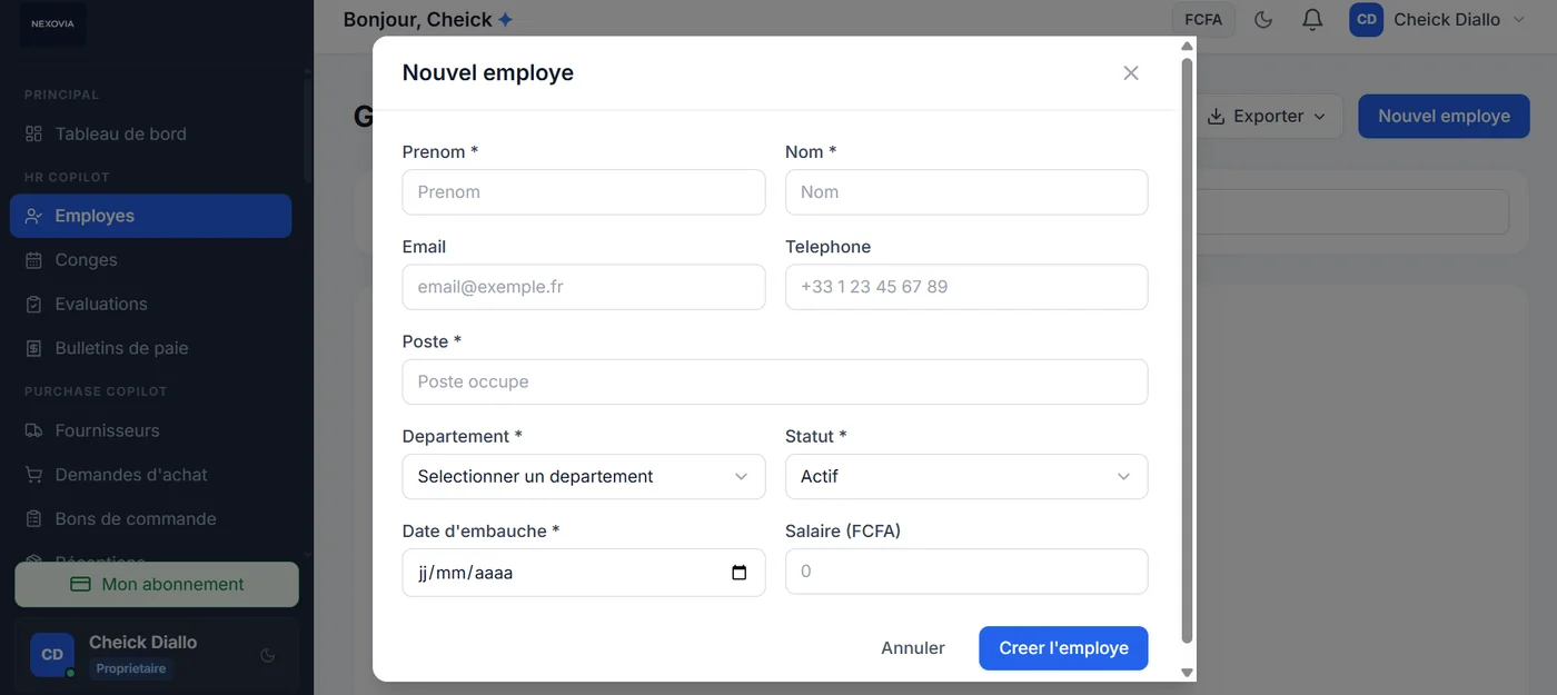 Centrio Copilot — Fiches employés et paie. Les données confidentielles sont masquées.