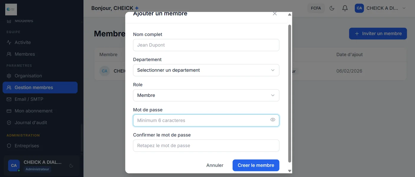 Centrio Copilot — Équipe, rôles et permissions. Les données confidentielles sont masquées.